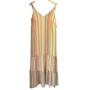 Size Medium Boho Retro Vertical Striped Maxi Dress New With Tags Layered Flowy